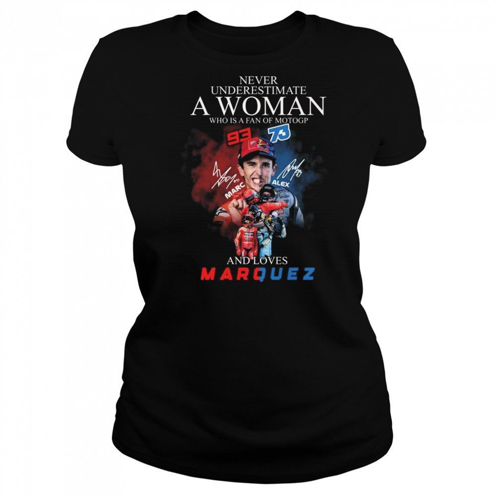 Never Underestimate A Woman Who Is A Fan Of Motogp Marc Marquez x Alex Marquez Signatures 2025 Shirt Women's T-shirt