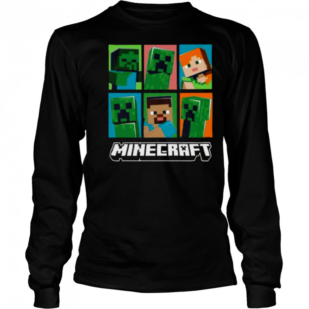 Minecraft Creeper Zombie Alex Steve Character Grid Shirt Long Sleeved
