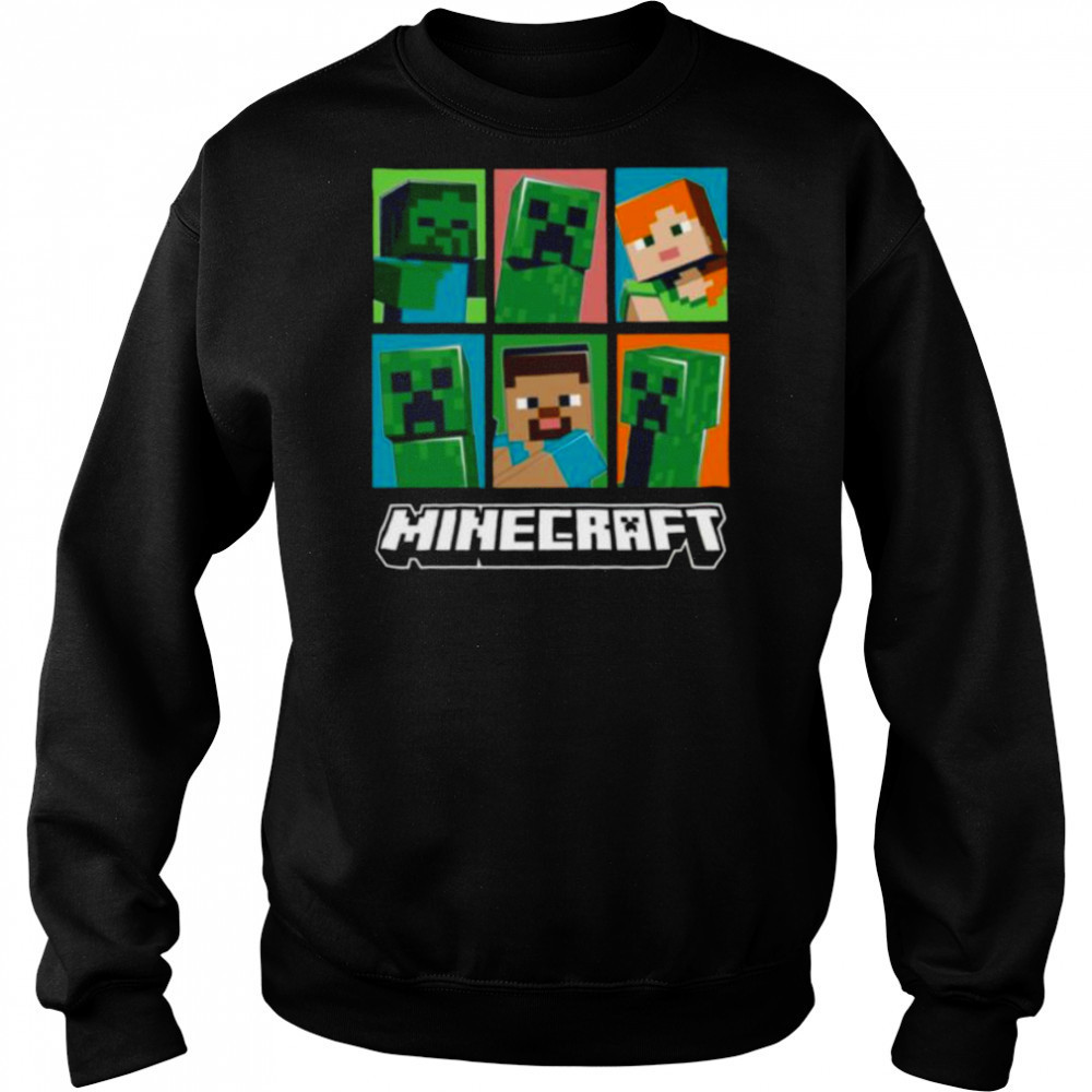 Minecraft Creeper Zombie Alex Steve Character Grid Shirt Sweatshirt