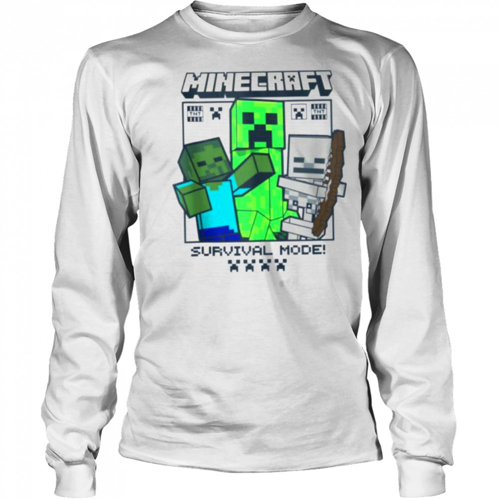 Minecraft Creeper Zombie Skeleton Survival Mode Shirt Long Sleeved