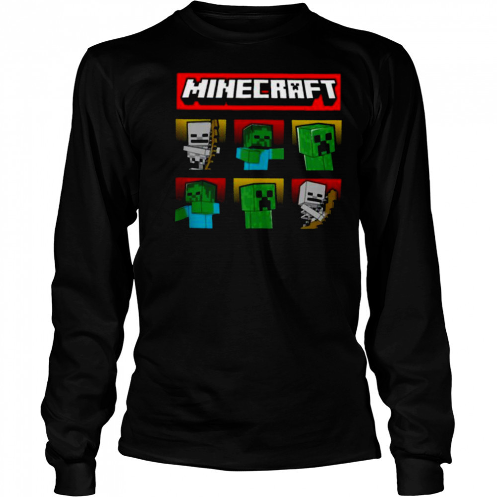 Minecraft Hostile Mobs Creeper Zombie Skeleton Grid Shirt Long Sleeved