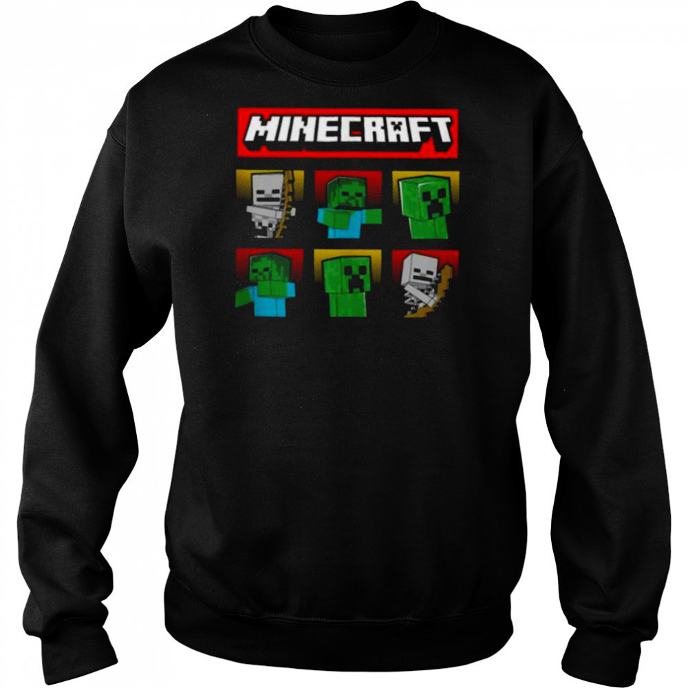 Minecraft Hostile Mobs Creeper Zombie Skeleton Grid Shirt Sweatshirt
