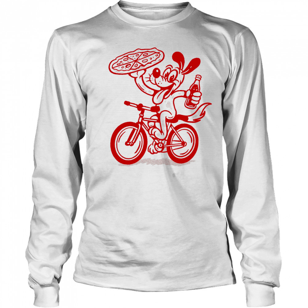 Dog riding bike with Pizza and soda shirt Long Sleeved
