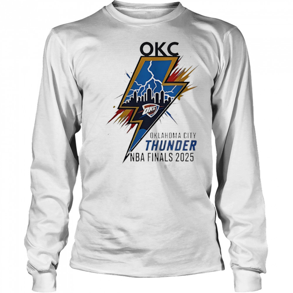 Oklahoma City Thunder NBA Finals 2025 Skyline Lightning shirt Long Sleeved