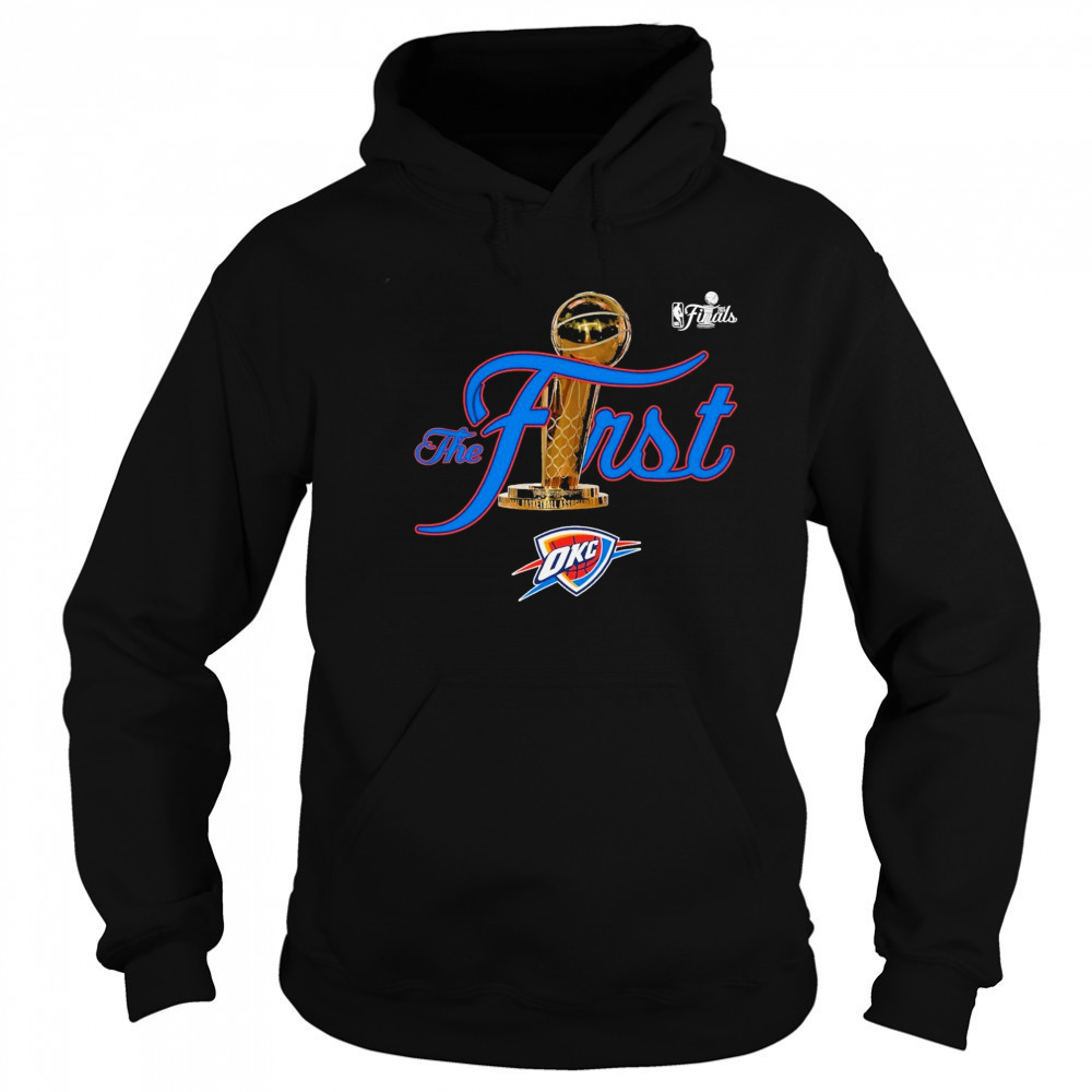 Oklahoma City Thunder Stadium Essentials Unisex 2025 NBA Finals Champions First T-Shirt Hoodie