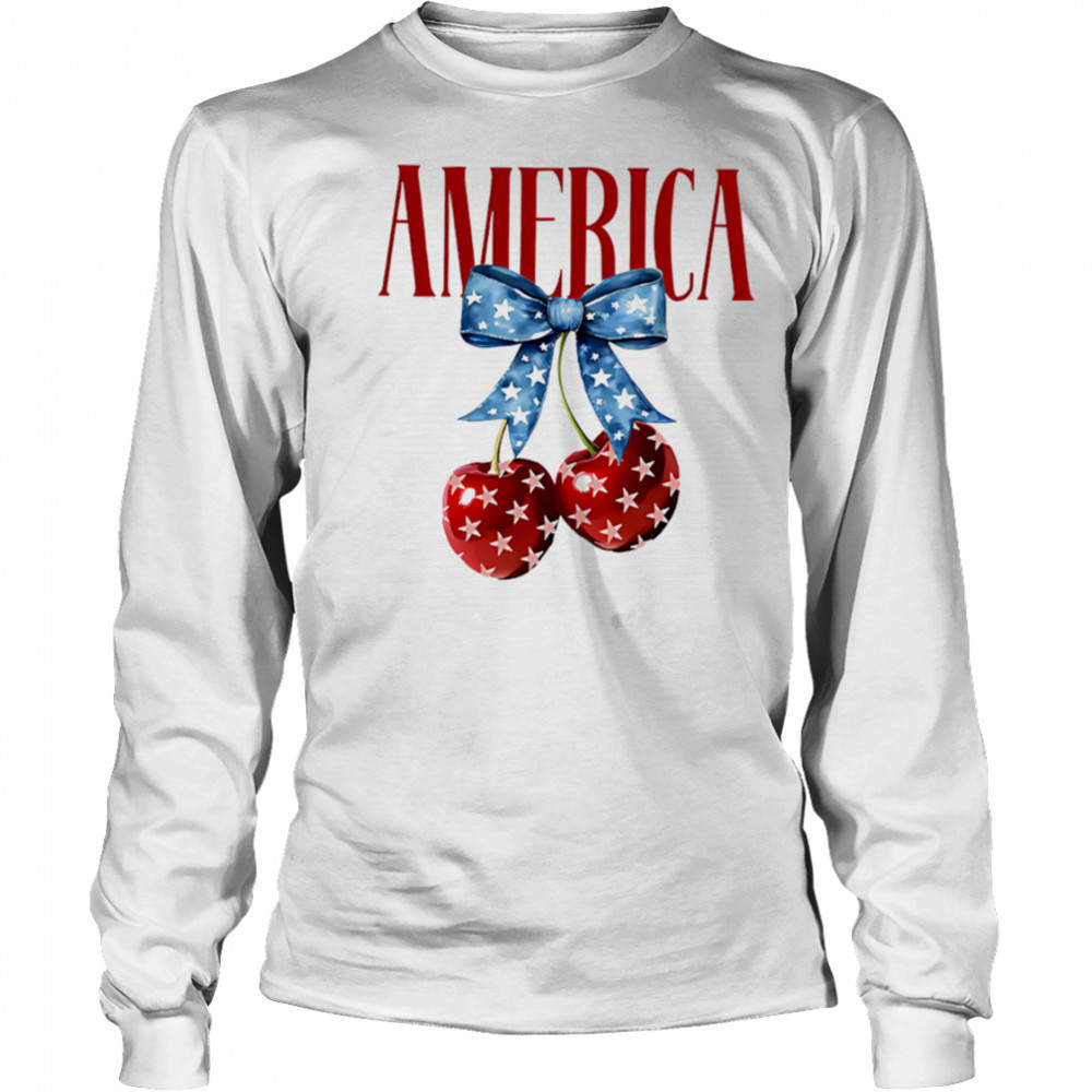 American flag cherry bow shirt Long Sleeved