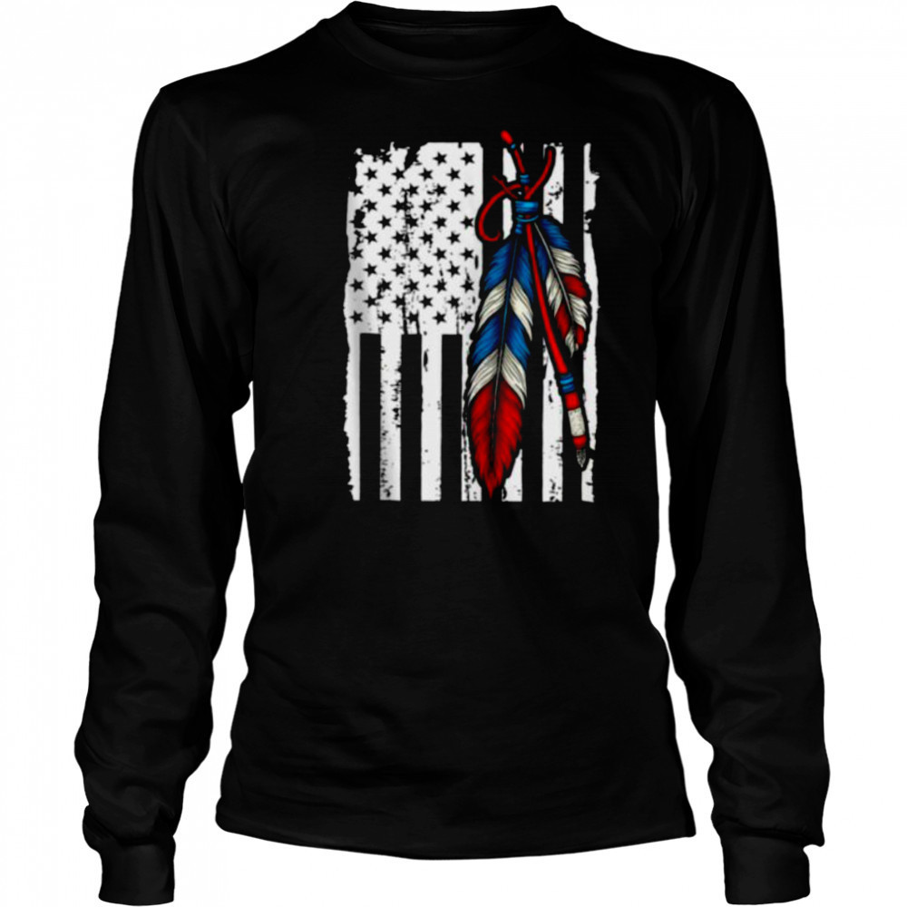 American Flag Native Feather Pride Month Indigenous SHirt Long Sleeved
