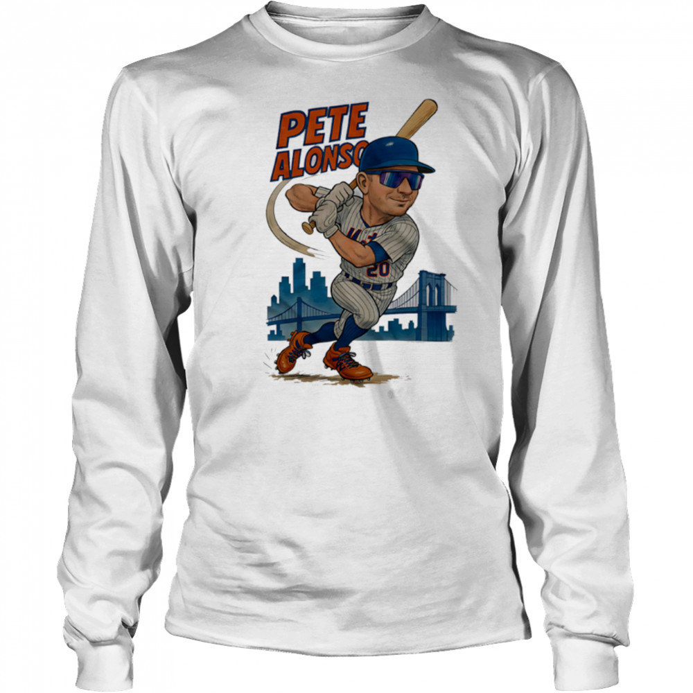Pete Alonso 20 New York Mets Brooklyn Bridge caricature player shirt Long Sleeved