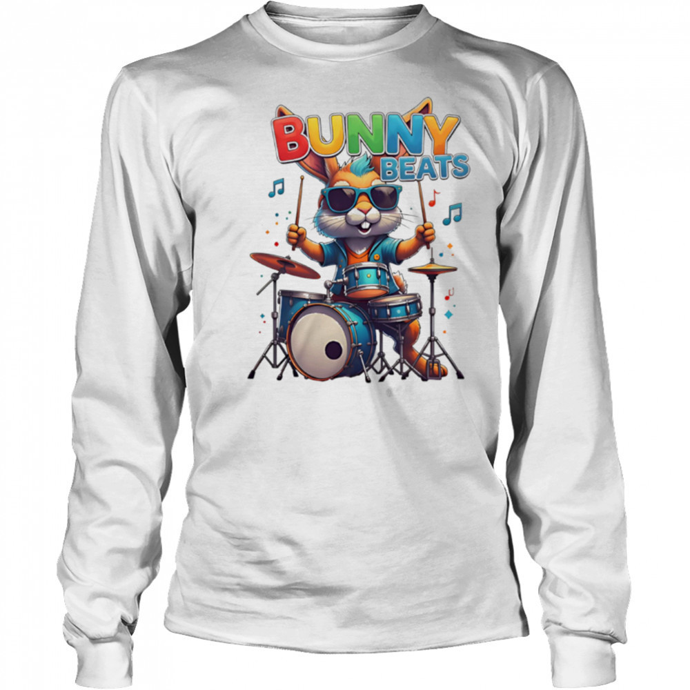 Bunny Beats play drums music cute shirt Long Sleeved