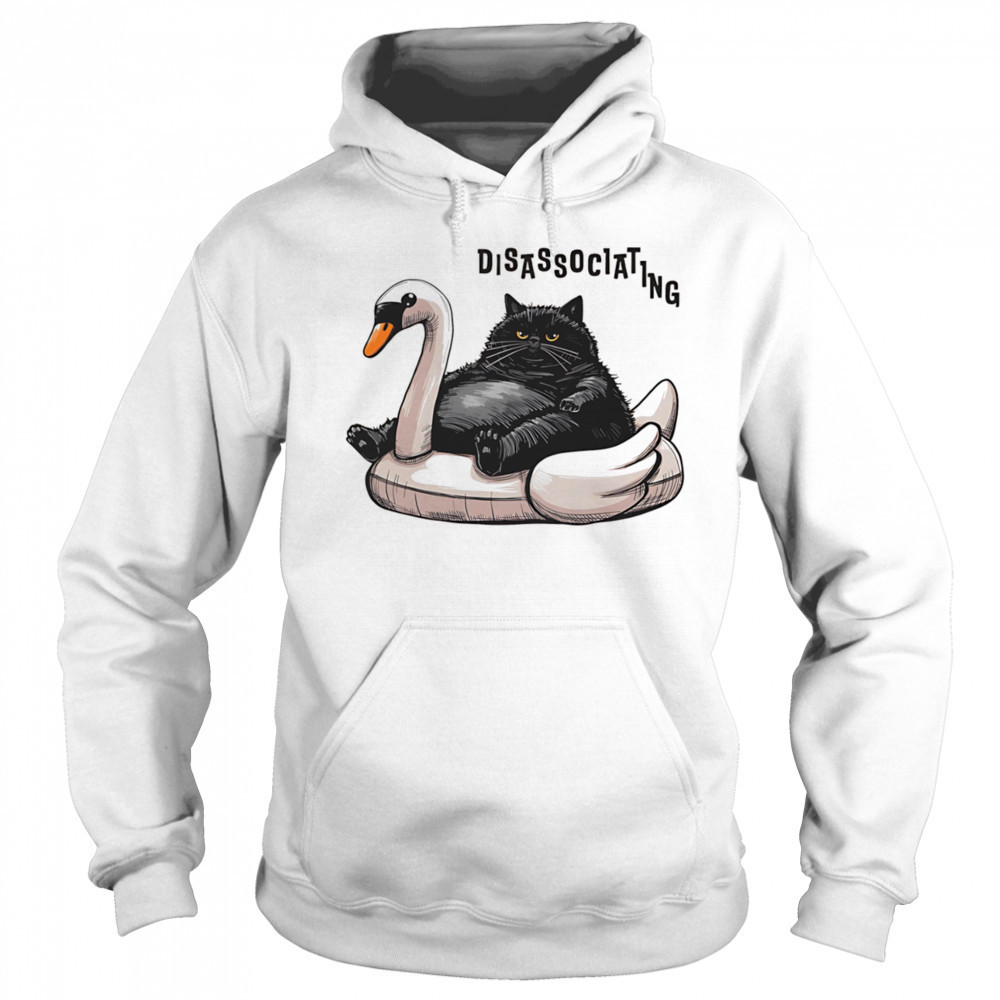 Disassociating chonky cat on a swan floatie shirt Hoodie