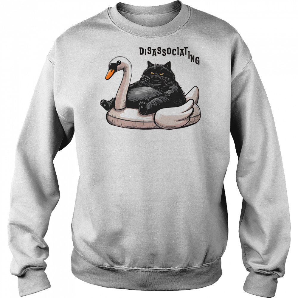 Disassociating chonky cat on a swan floatie shirt Sweatshirt