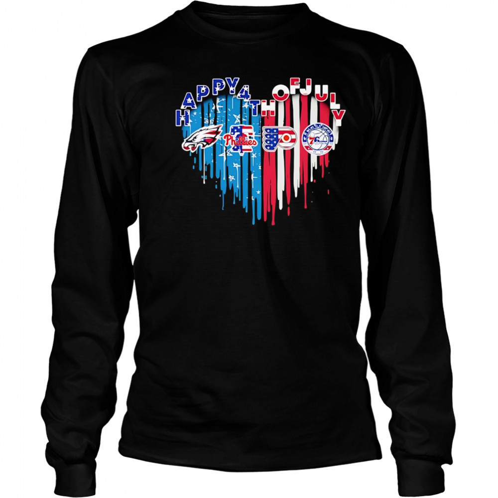 Happy 4th of July American heart Philadelphia sports Long Sleeved