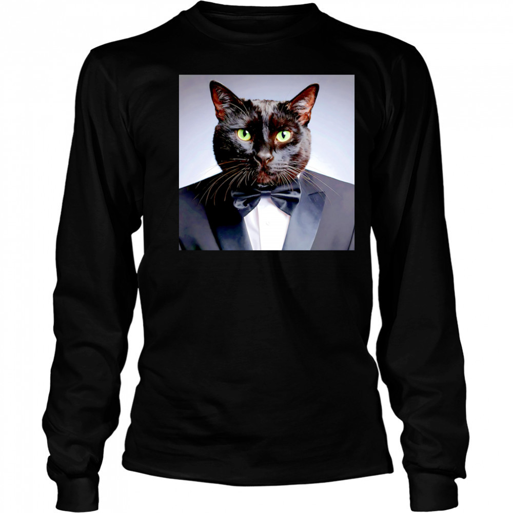 Elegant black cat shirt Long Sleeved