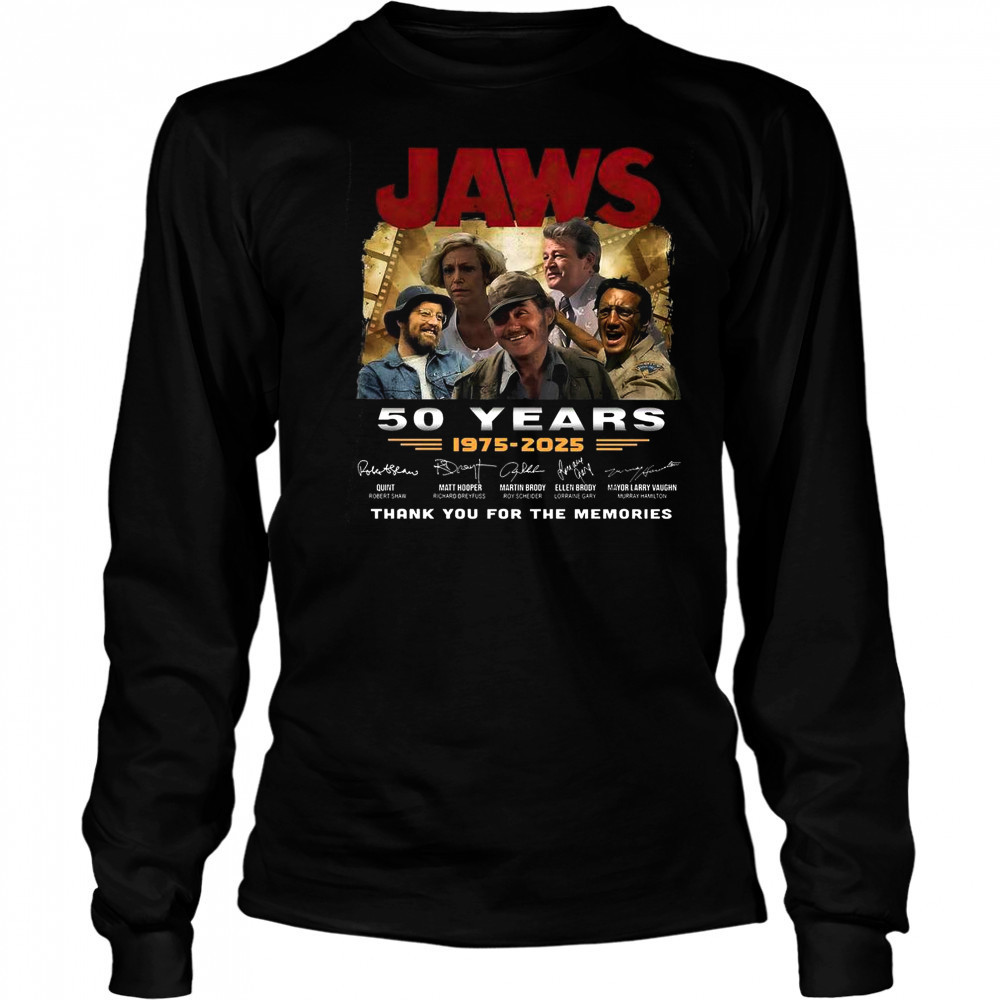 Jaws 50 Years 1975-2025 Thank You For The Memories Signature T-Shirt Long Sleeved