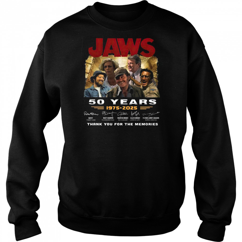 Jaws 50 Years 1975-2025 Thank You For The Memories Signature T-Shirt Sweatshirt