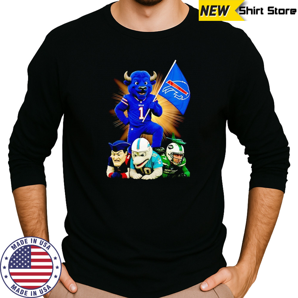 Buffalo Bills mascot standing with flag shirt Long Sleeved