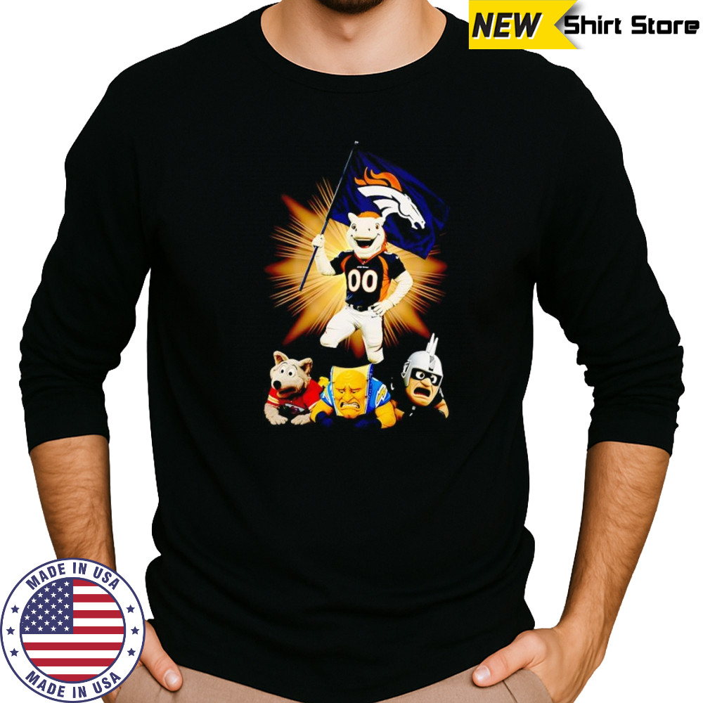 Denver Broncos mascot standing with flag shirt Long Sleeved