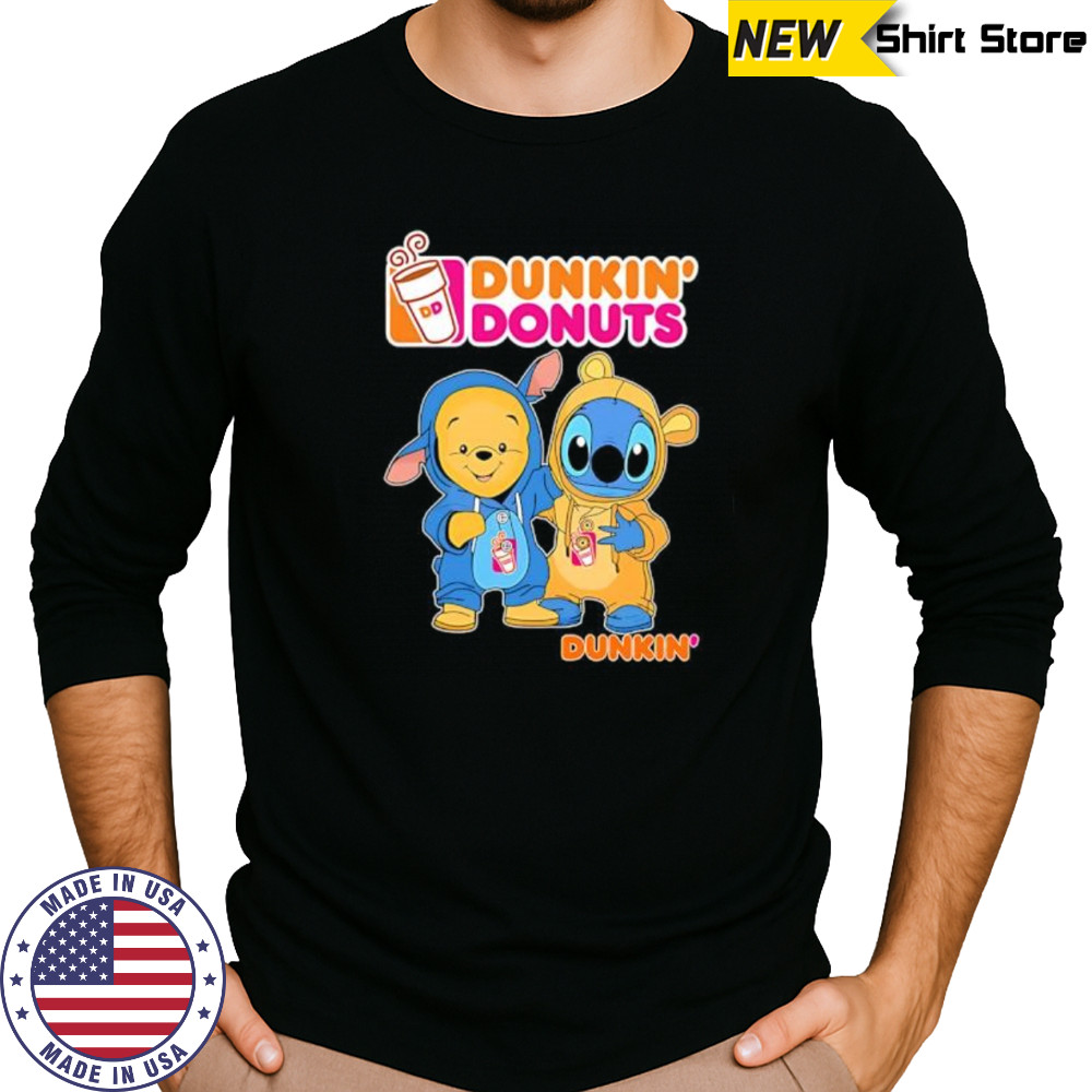 Dunkin’ pooh and stitch friends shirt Long Sleeved