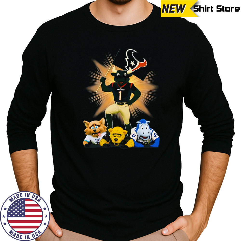 Houston Texans mascot standing with flag shirt Long Sleeved