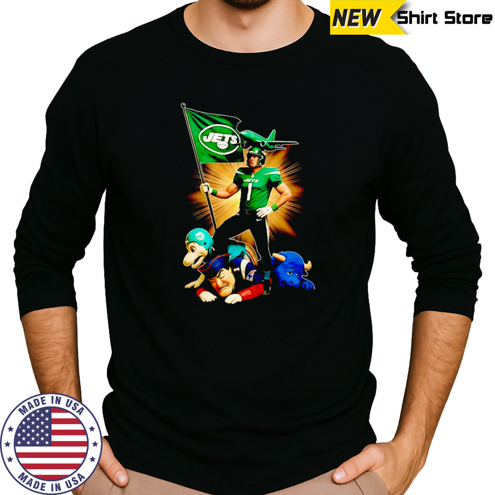 New York Jets mascot standing with flag shirt Long Sleeved