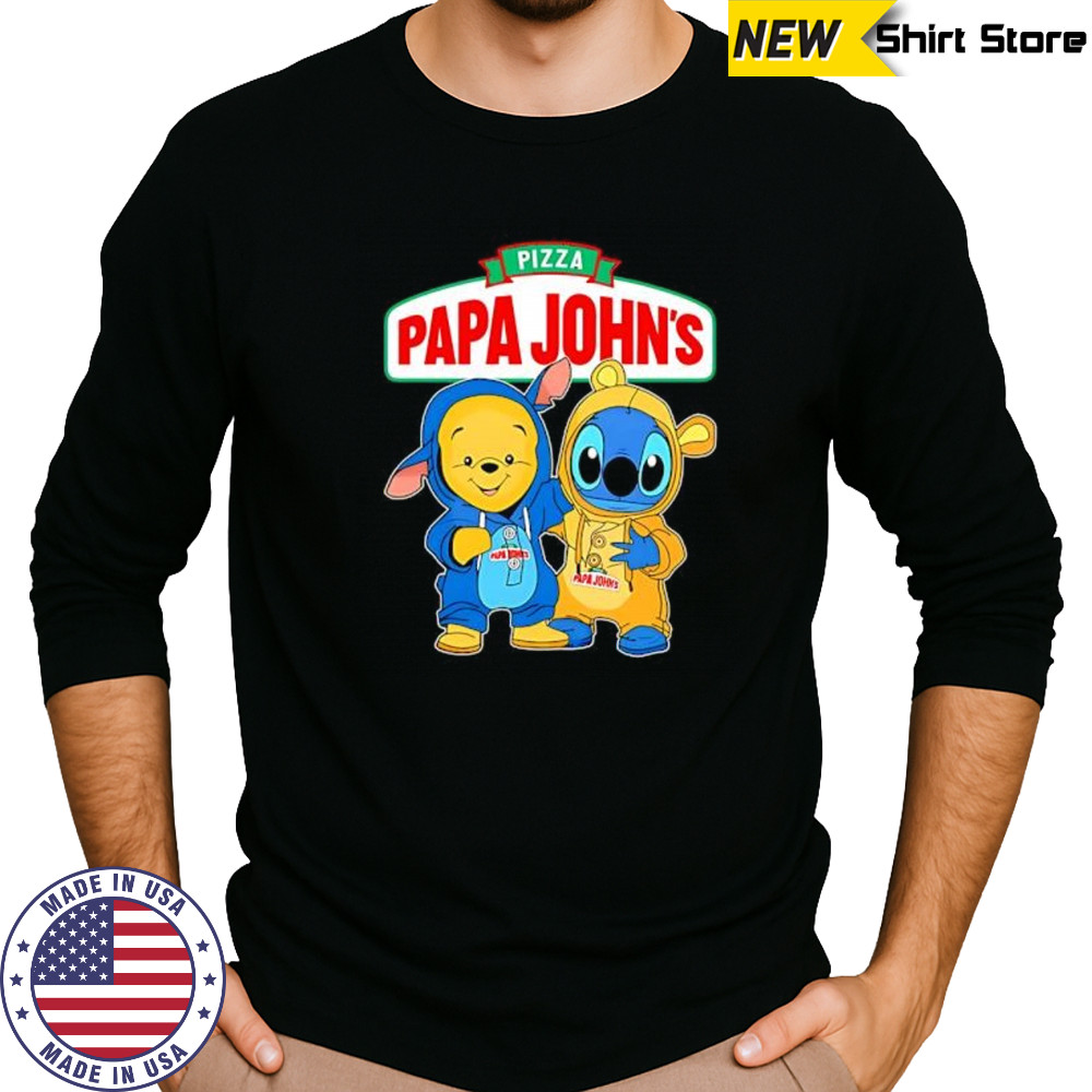 Papa john’s pooh and stitch friends shirt Long Sleeved