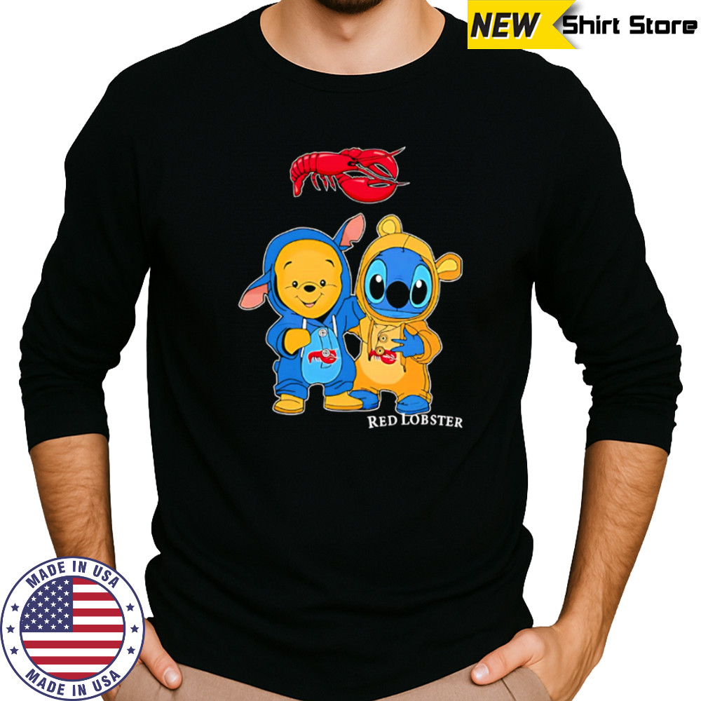 Red lobster pooh and stitch friends shirt Long Sleeved