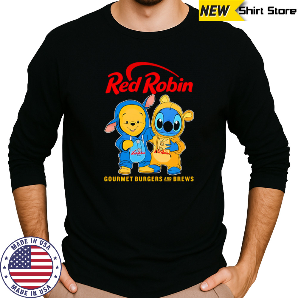 Red robin pooh and stitch friends shirt Long Sleeved
