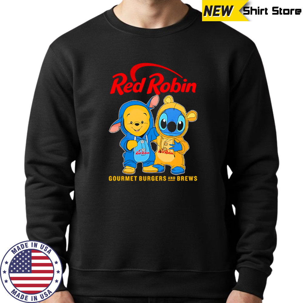 Red robin pooh and stitch friends shirt Sweatshirt