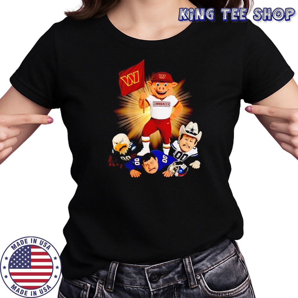 Washington Commanders mascot standing with flag shirt Women's T-shirt