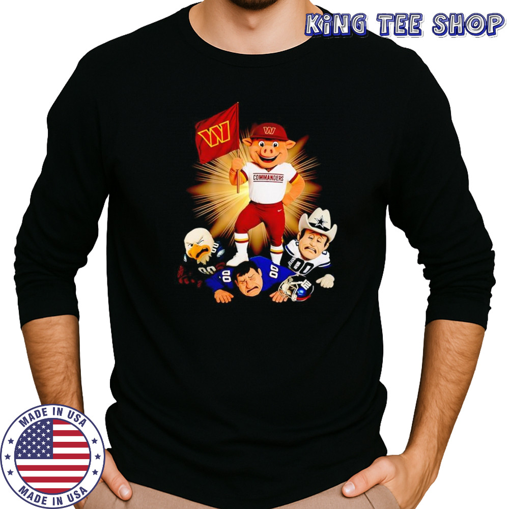 Washington Commanders mascot standing with flag shirt Long Sleeved