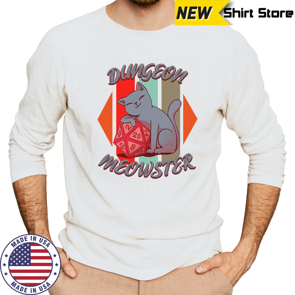 Dungeon Meowster board game dice cat T Shirt Long Sleeved