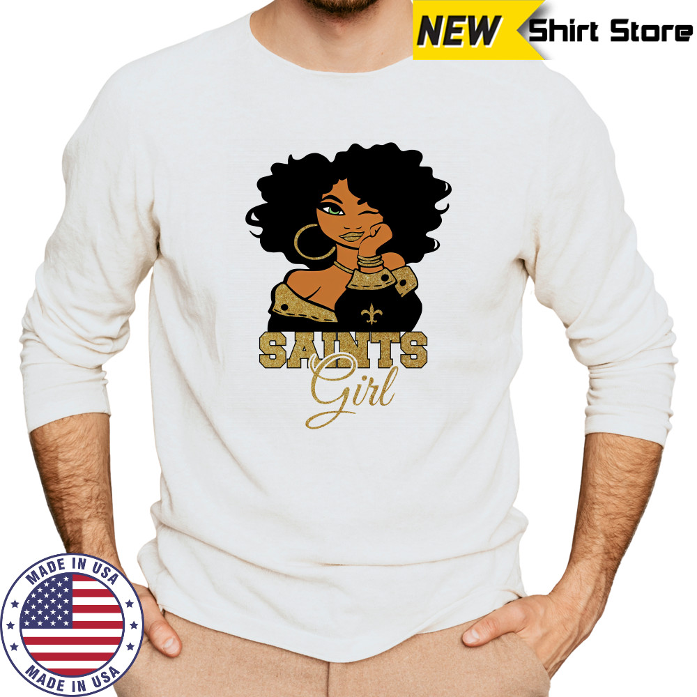 New Orleans Saints Football Black Girl T-Shirt Long Sleeved
