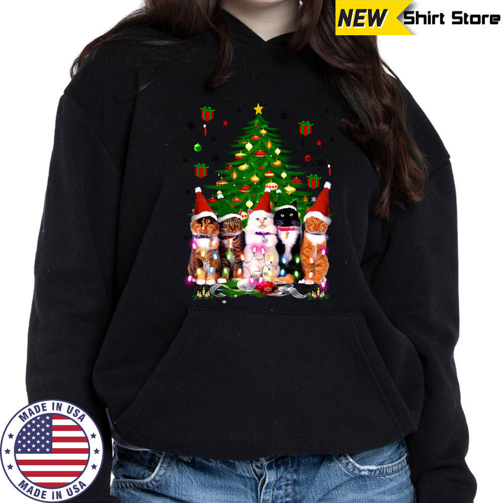 Santa Cats light 2022 Christmas tree shirt Hoodie