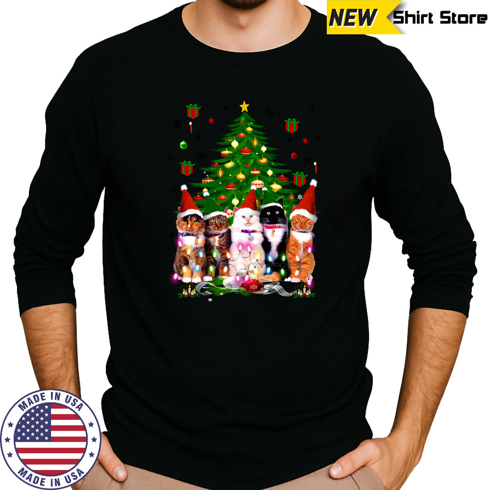 Santa Cats light 2022 Christmas tree shirt Long Sleeved