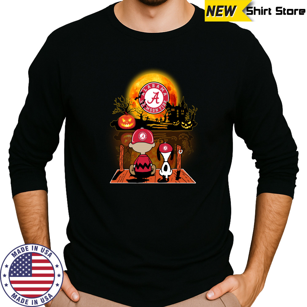 Snoopy and Charlie Brown Pumpkin Alabama Crimson Tide Halloween Moon shirt Long Sleeved