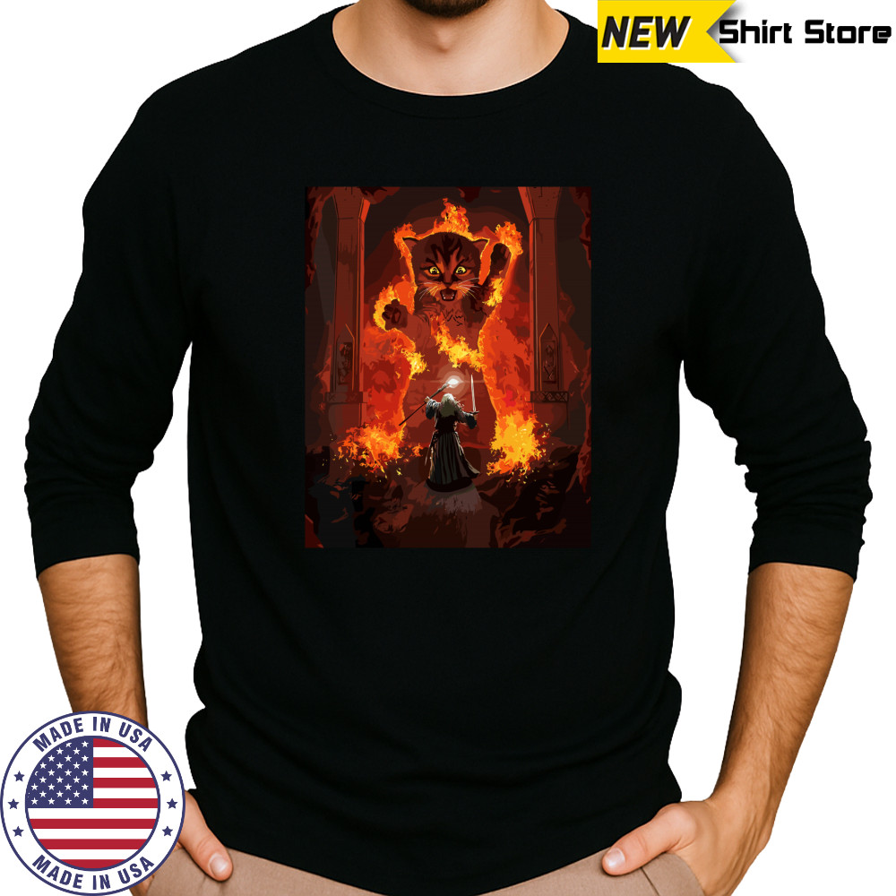 The Mountain Cat Gandalf You Shall Not Pass Fire Kitten T-shirt Long Sleeved