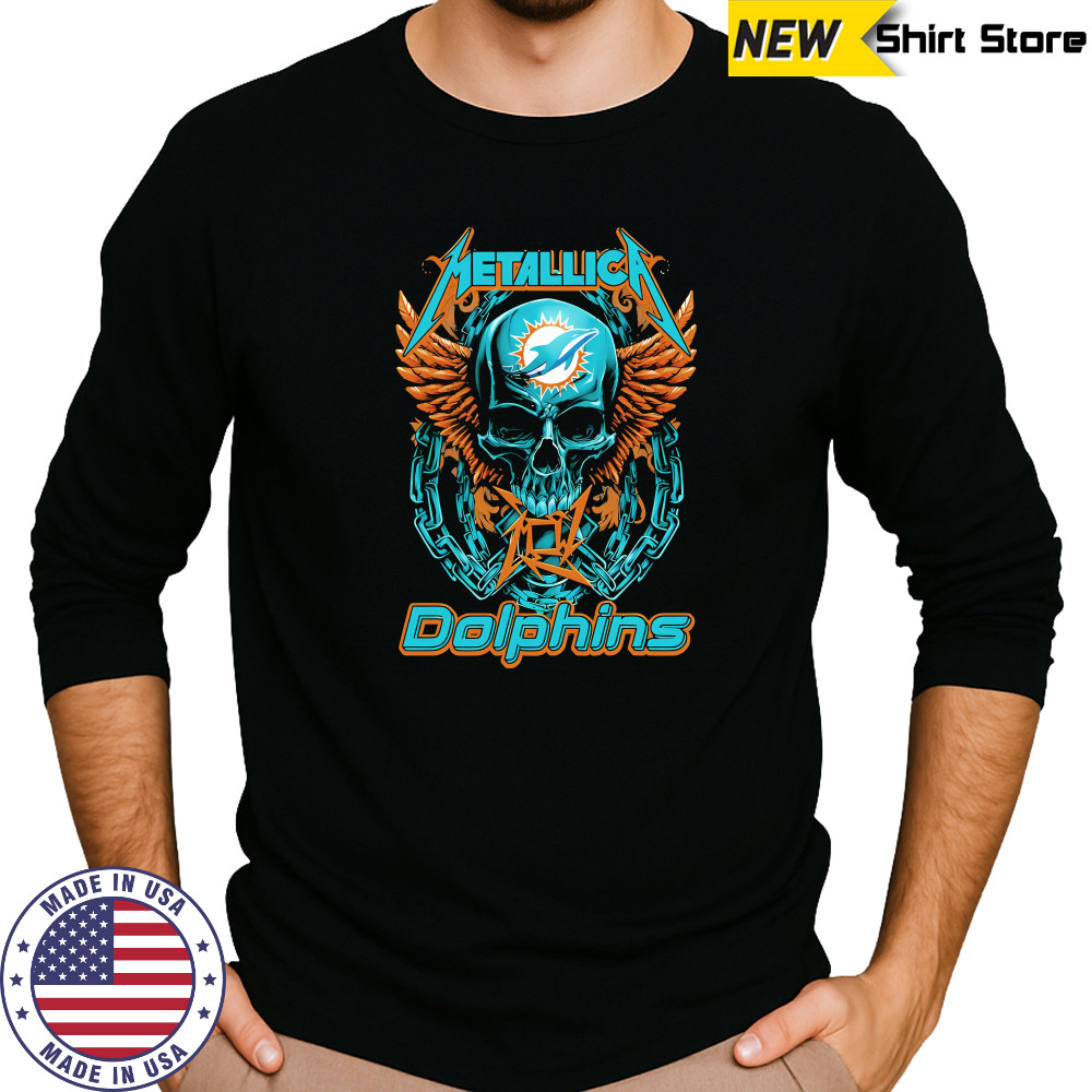 Metallica Skull Miami Dolphins shirt Long Sleeved