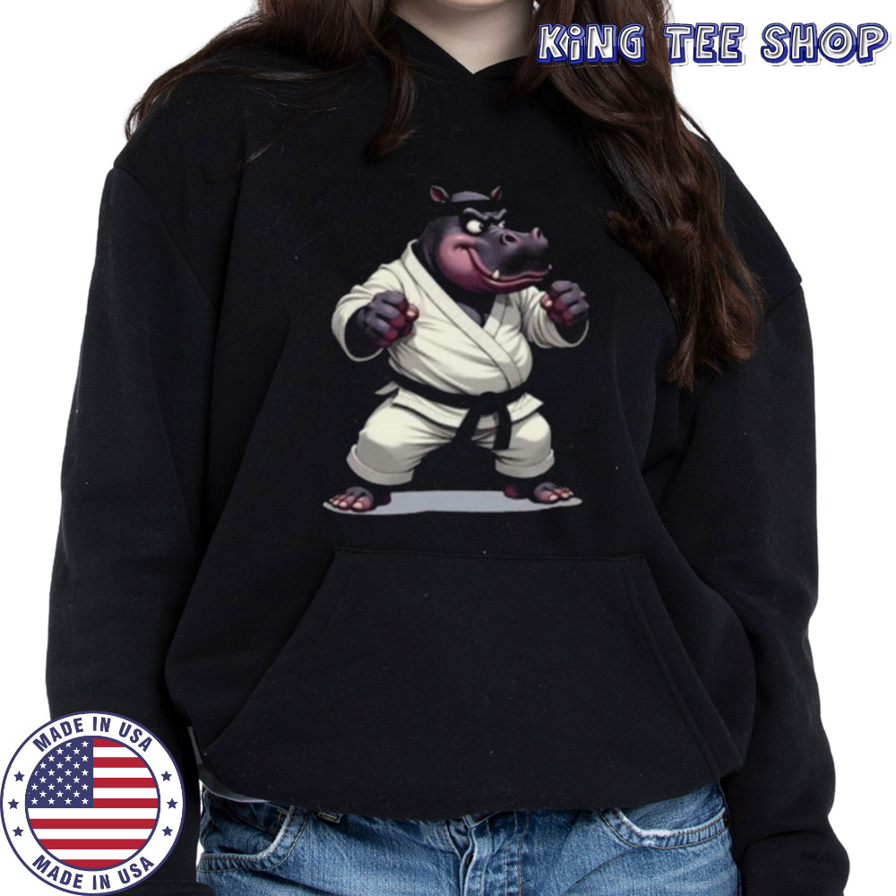 Combative Hippo wearing a GI in fight pose 1 Fan Fun Long Sleeve Shirt Hoodie