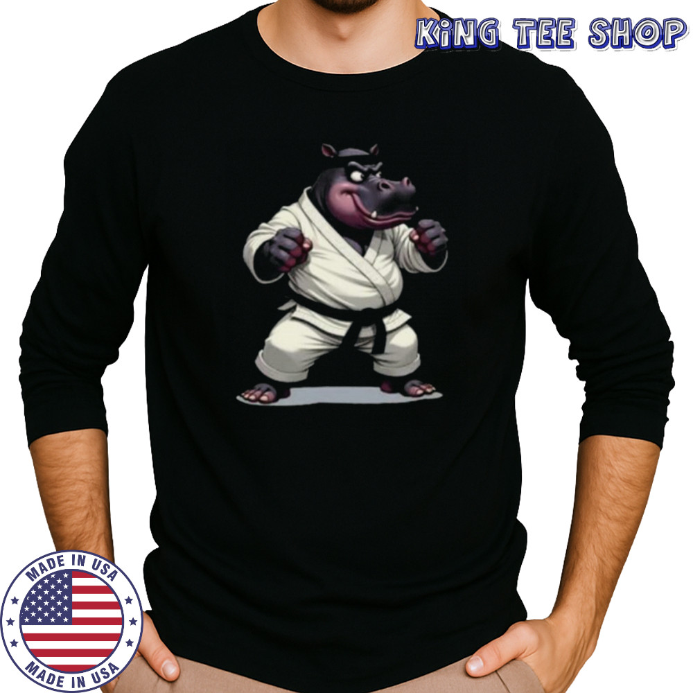 Combative Hippo wearing a GI in fight pose 1 Fan Fun Long Sleeve Shirt Long Sleeved