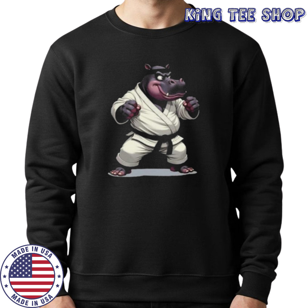 Combative Hippo wearing a GI in fight pose 1 Fan Fun Long Sleeve Shirt Sweatshirt