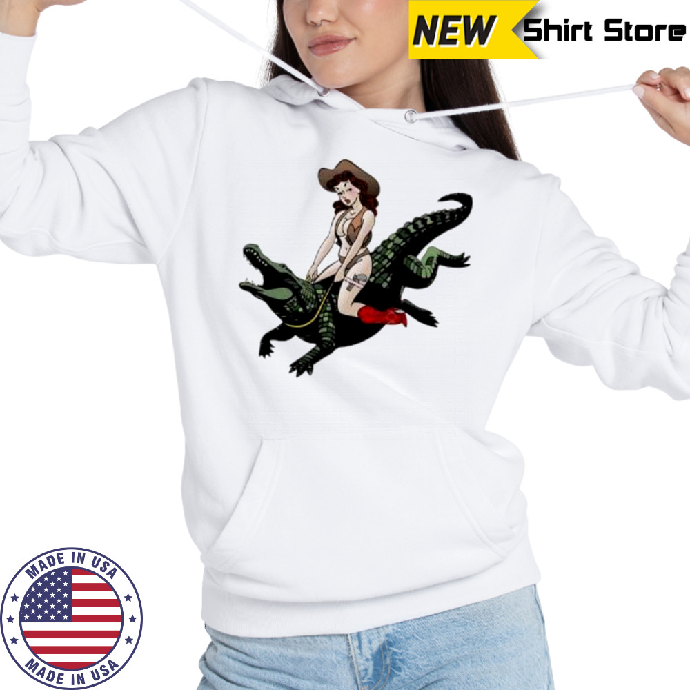 Cowgirl Riding an Alligator shirt Hoodie