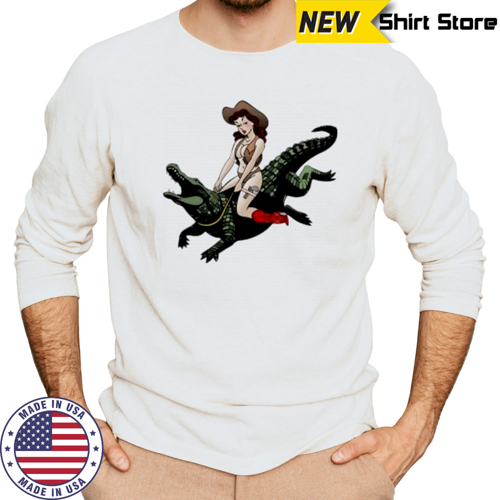 Cowgirl Riding an Alligator shirt Long Sleeved