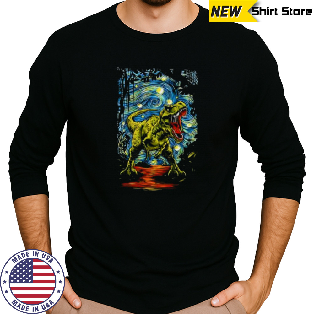Starry Night T Rex shirt Long Sleeved