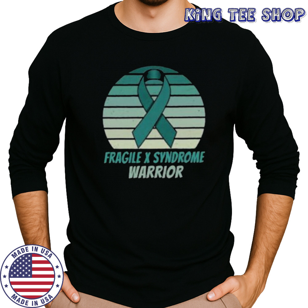 Vintage Fragile X Syndrome Warrior Teal Ribbon Fighter Pullover Shirt Long Sleeved