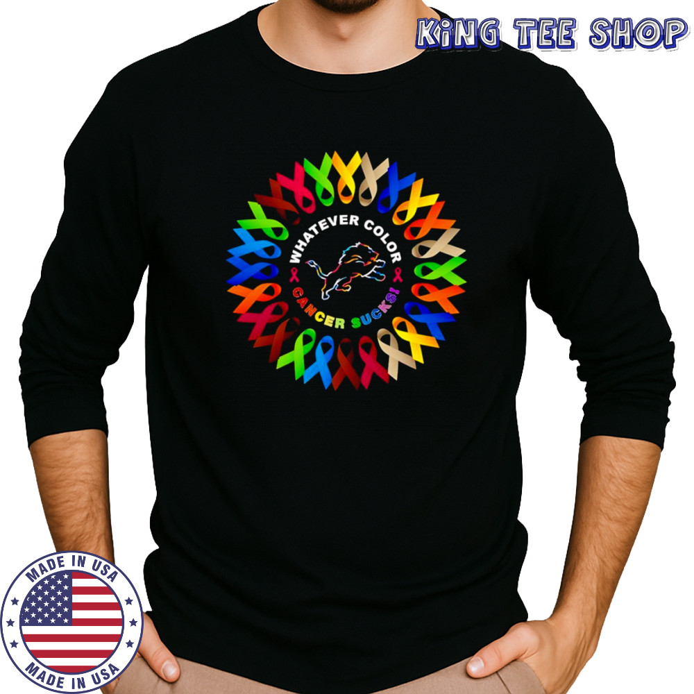 Whatever color cancer sucks Detroit Lions shirt Long Sleeved