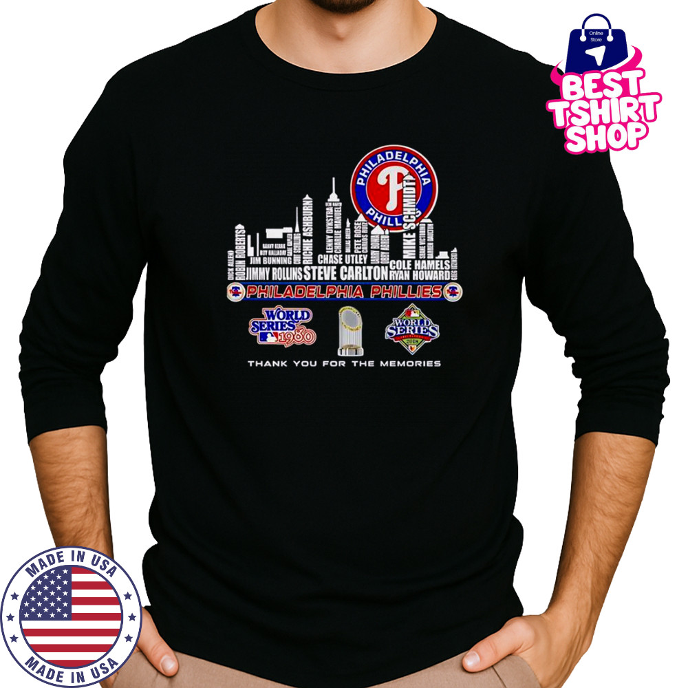 Skyline Name Philadelphia Phillies World Series Thank You For The Memories T-Shirt Long Sleeved