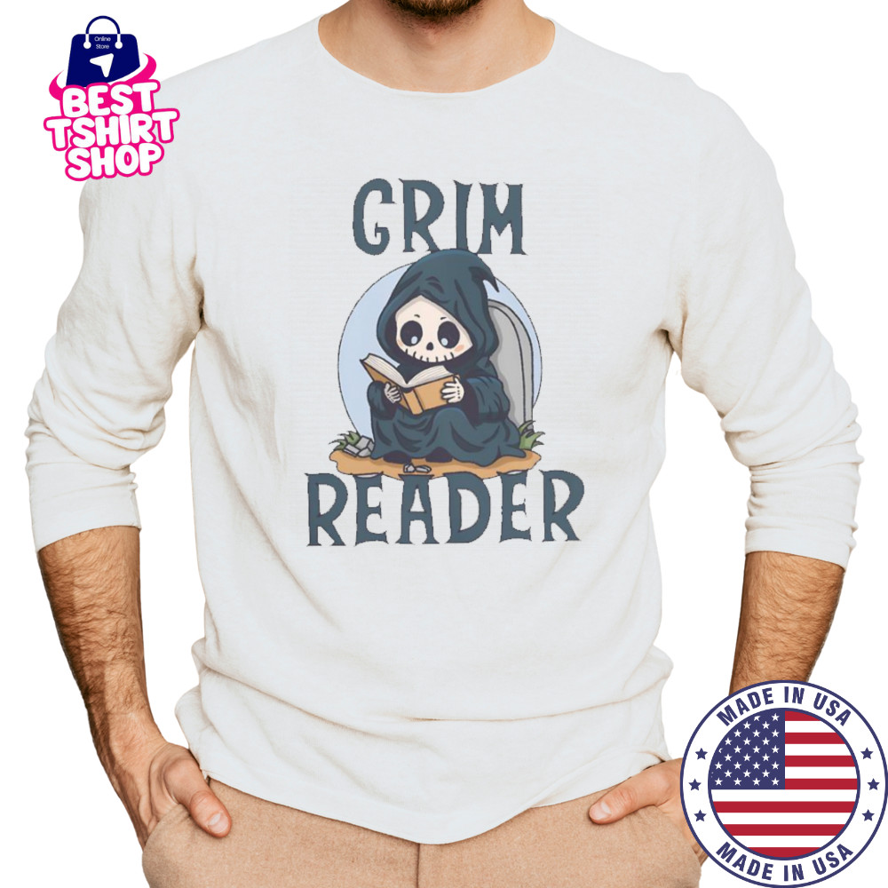 Grim Reader Reading Book T-Shirt Long Sleeved