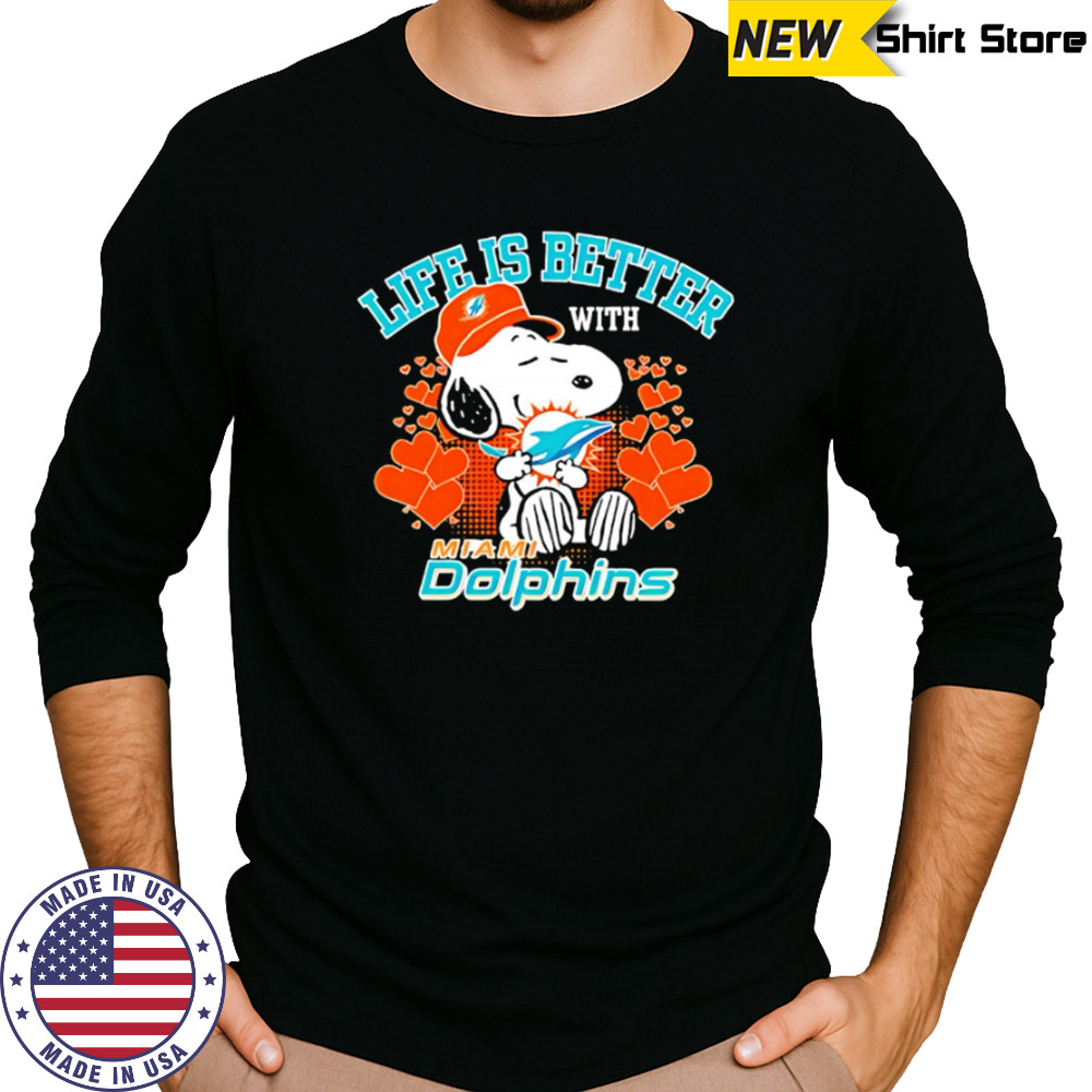 Snoopy Life Is Better With Miami Dolphins shirt Long Sleeved