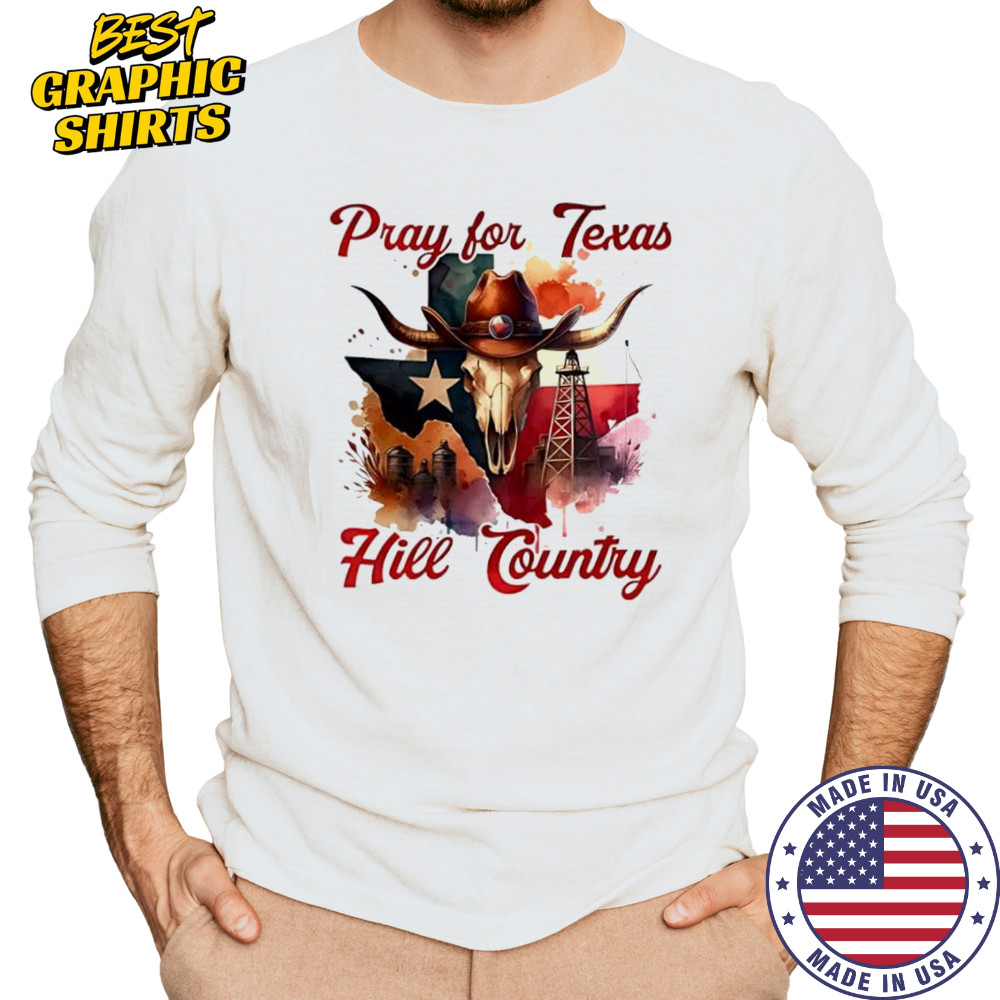 Pray for Texas hill country western skull shirt Long Sleeved