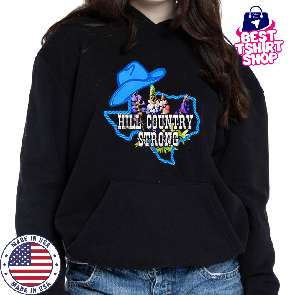 Texas Bluebonnet Hill Country Strong Cowboy Hat Western Rope Floral shirt Hoodie